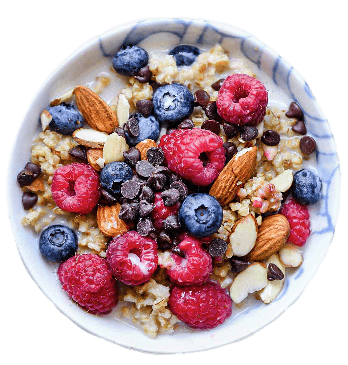 Oatmeal Breakfast Bowl with Fresh Strawberries Blueberries and Raspberries PNG