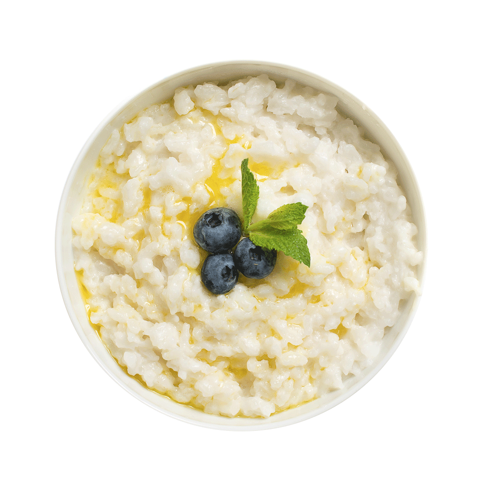 White Oatmeal Bowl with Blueberries and Fresh Mint Leaves PNG Breakfast Photo
