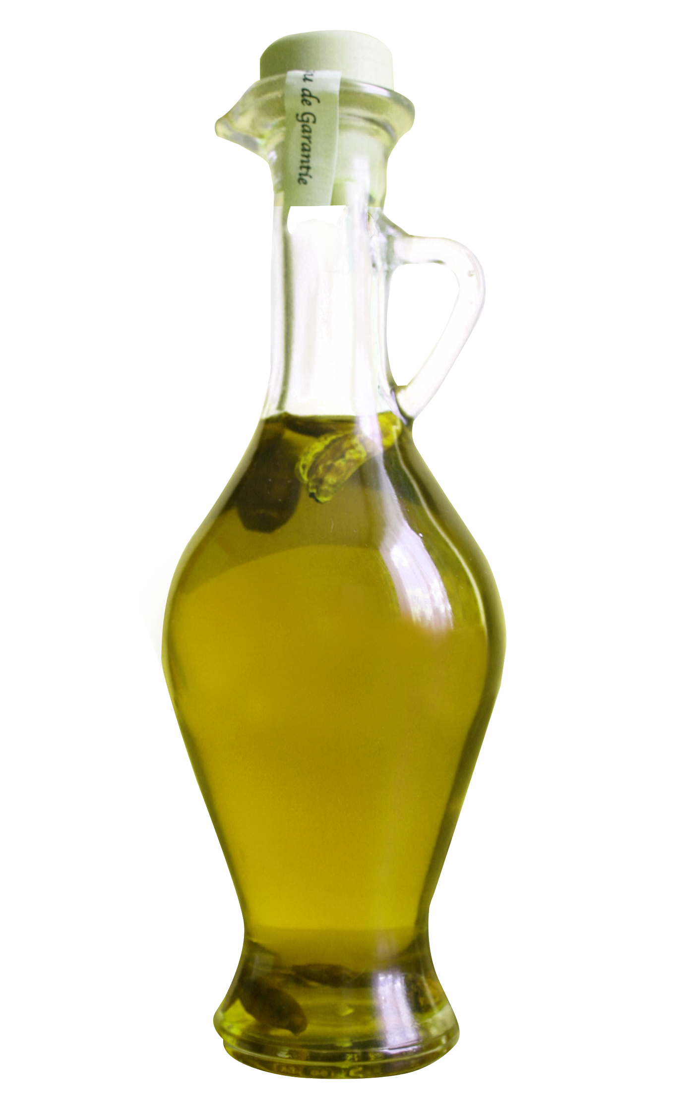 Clear Glass Olive Oil Cruet Filled with Golden Oil Isolated PNG Image