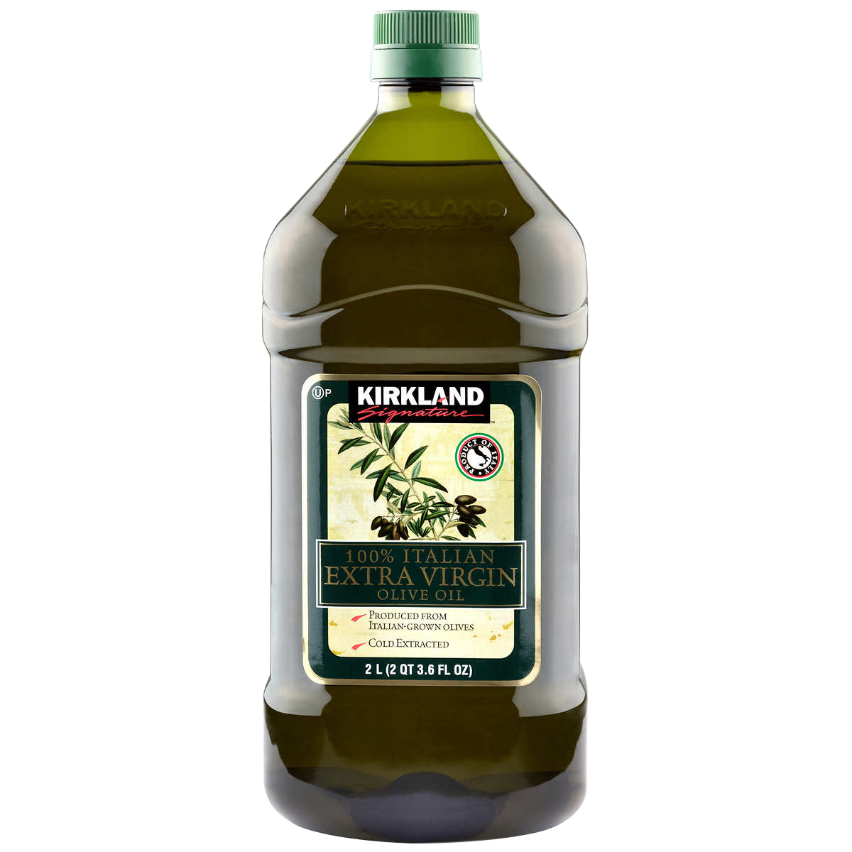 Dark Green Glass Olive Oil Bottle with Fresh Olives Product Image