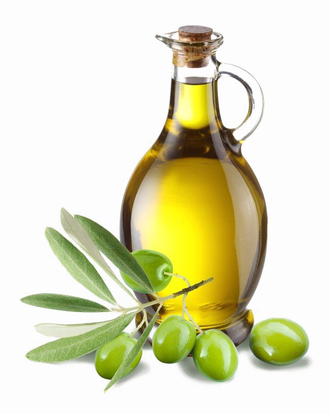 Glass Olive Oil Dispenser with Fresh Olives and Branch PNG Image