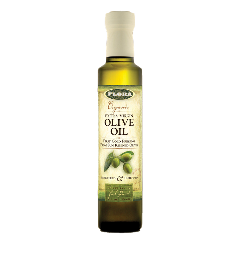 Organic Extra Virgin Olive Oil Bottle with Green Label PNG Image