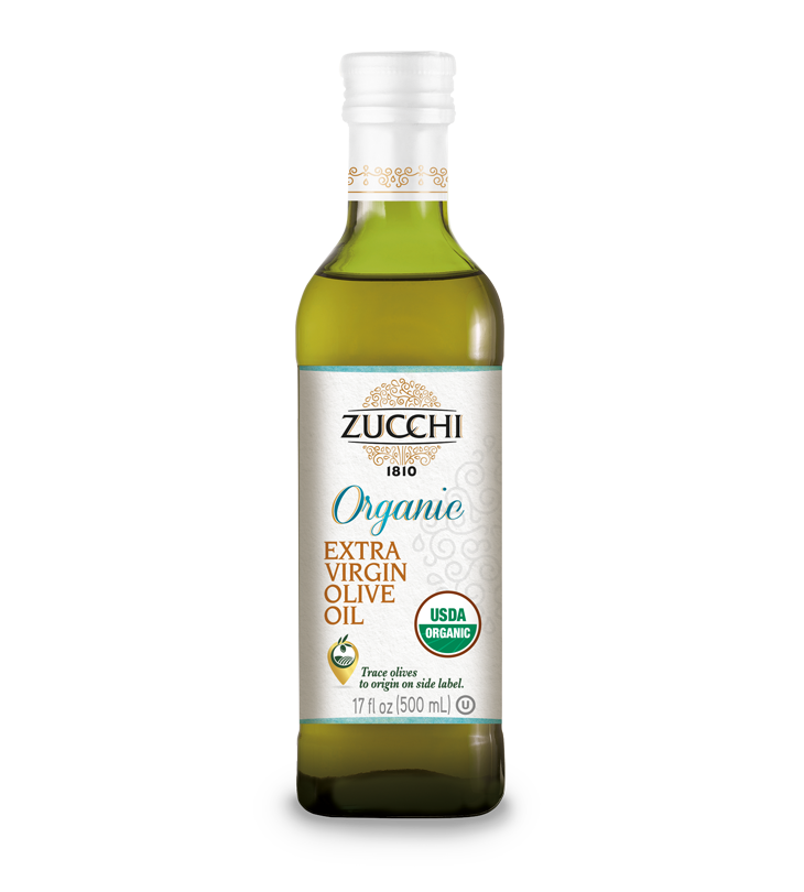 Small Clear Bottle of Organic Olive Oil with Green Label PNG Image