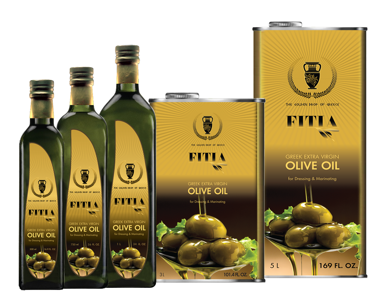 Three Bottles and Gift Boxes of Italian Extra Virgin Olive Oil PNG Image