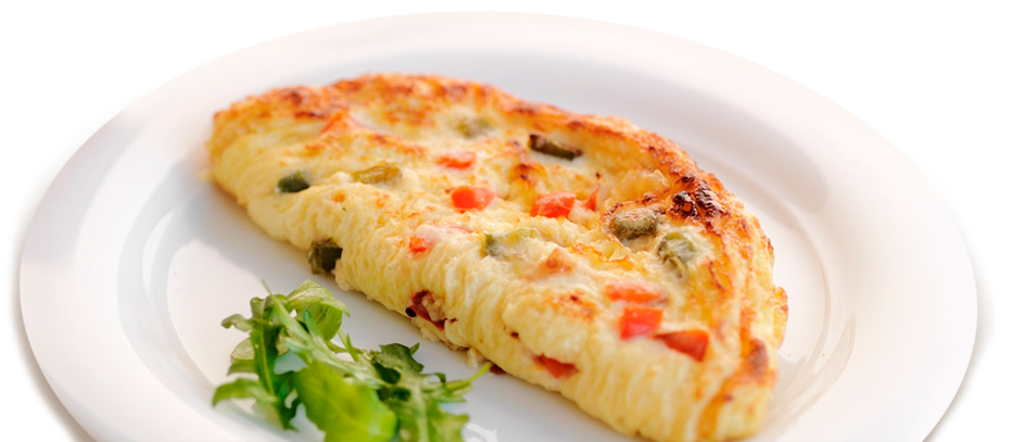 Cheese and Herb Omelette Slice on White Plate PNG Food Image