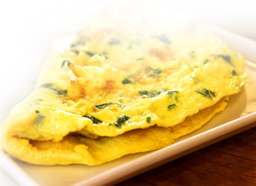Fluffy Cheese Omelette with Yellow Peppers and Fresh Chives PNG Image