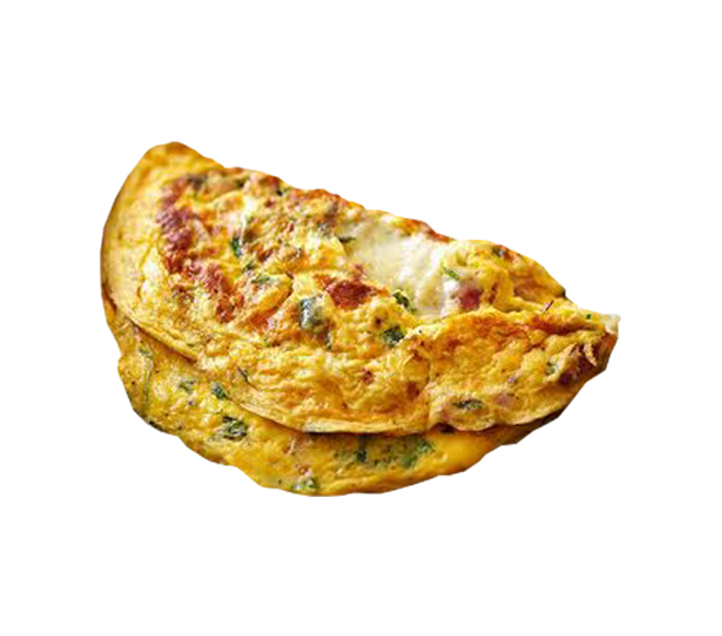 Golden Folded Omelette Portion with Fresh Herb Garnish PNG Image