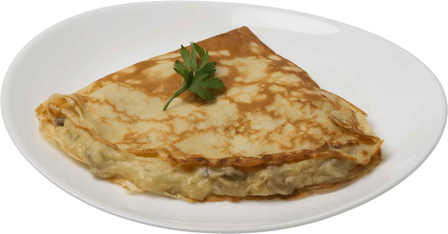 Plain Golden Crepe or Omelette Folded on White Plate Food PNG