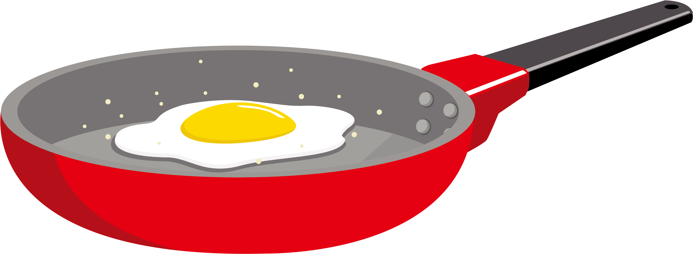 Red Frying Pan with Sunny Side Up Egg Cartoon Food Illustration