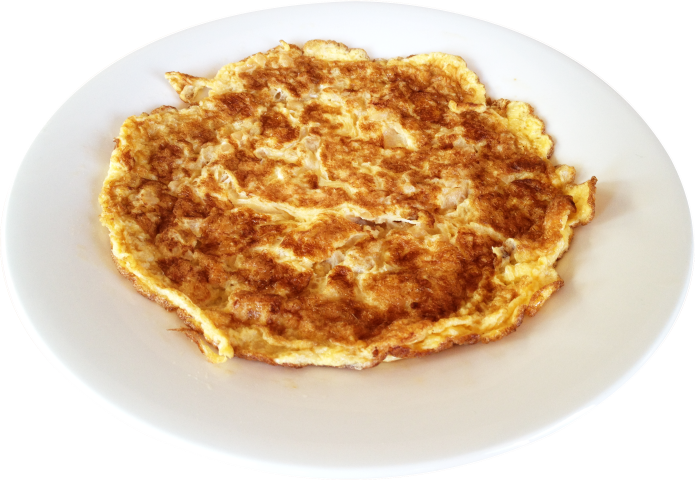 Simple Golden Round French Omelette on Ceramic Plate Food Clipart