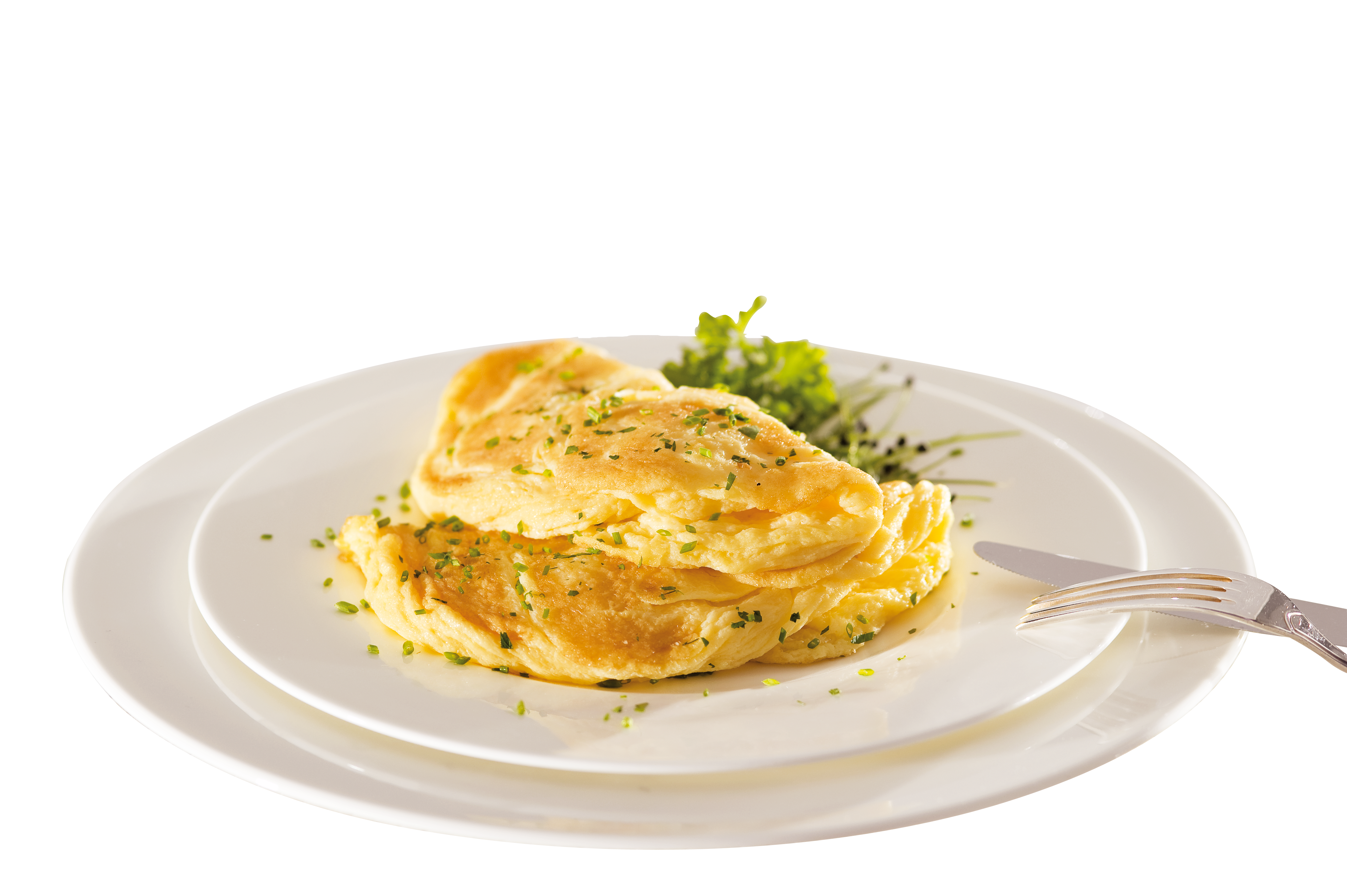 Small Folded Omelette on White Plate with Fork PNG Food Photograph