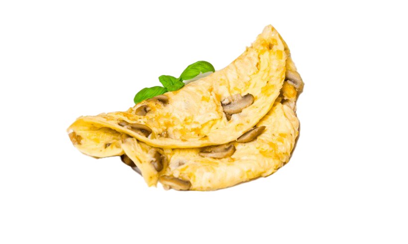 Three Small Folded Golden Omelette Bites on White Background PNG Image