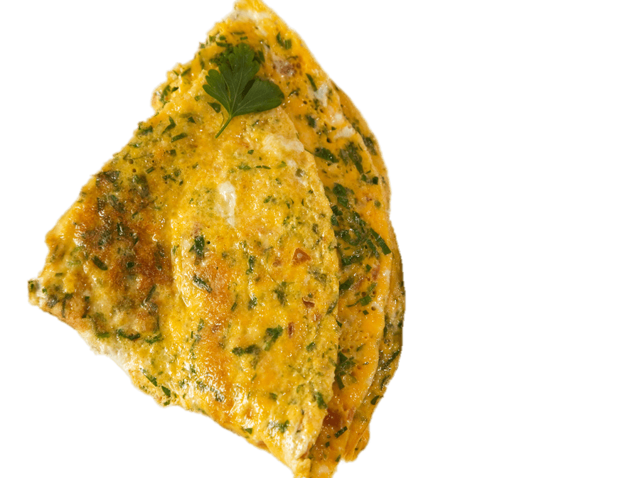 Triangular Green Herb Omelette Slice with Fresh Parsley PNG Image