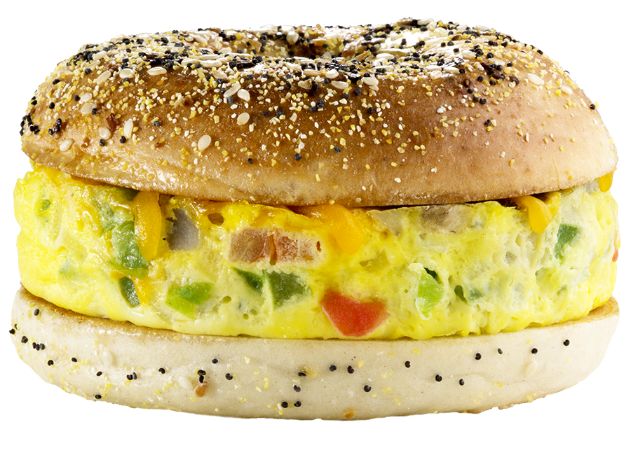 Vegetable Omelette Breakfast Sandwich on Seeded Bun PNG Image