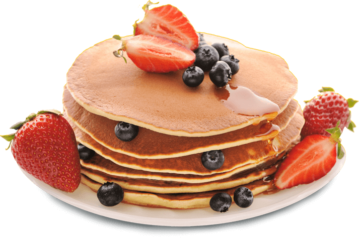 Berry Pancake Stack with Strawberries Blueberries and Raspberries PNG Image