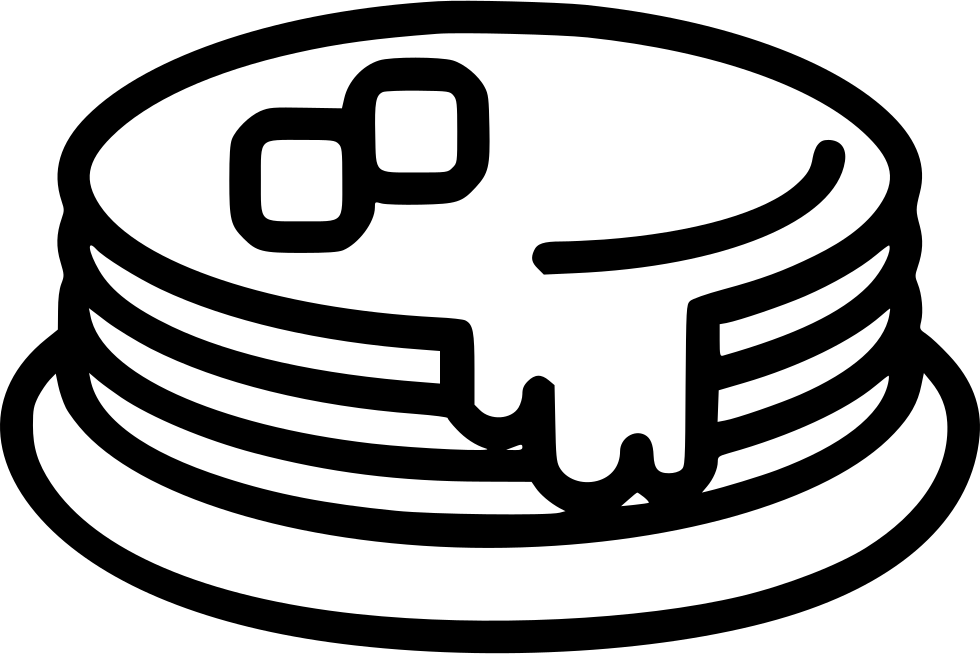 Black and White Pancake Stack Outline with Butter Pat PNG Illustration