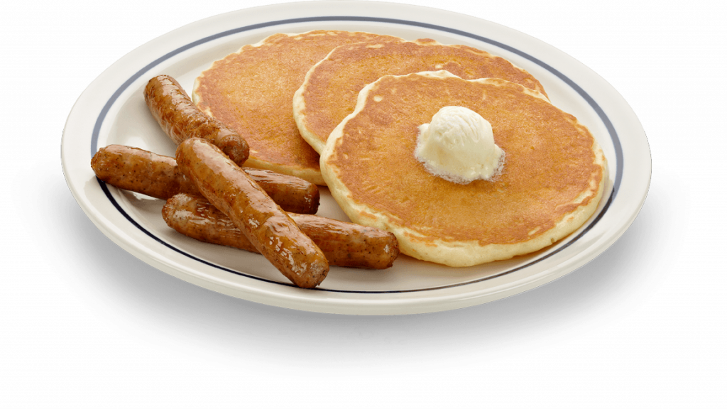 Breakfast Plate with Pancakes Sausage Links and Butter PNG Image