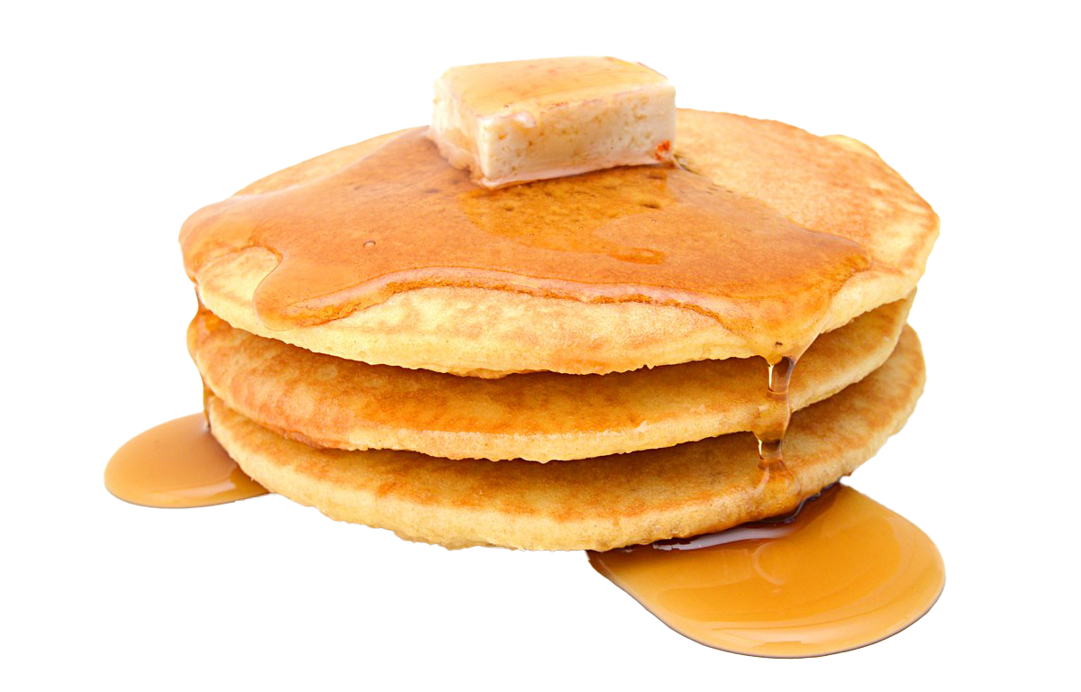 Classic Pancake Stack with Butter and Maple Syrup Dripping PNG Image