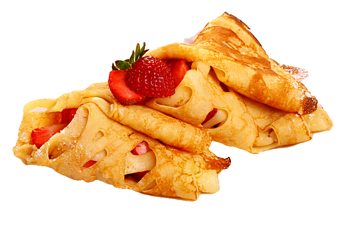 Folded Crepes with Fresh Strawberries and Powdered Sugar PNG Image