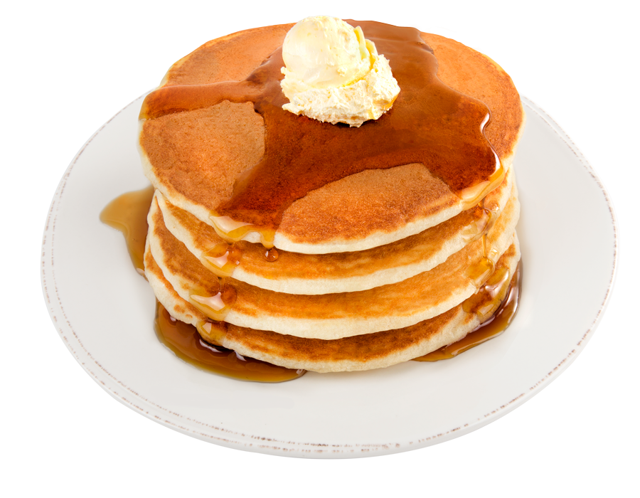Homemade Pancake Stack with Butter on White Breakfast Plate PNG Image