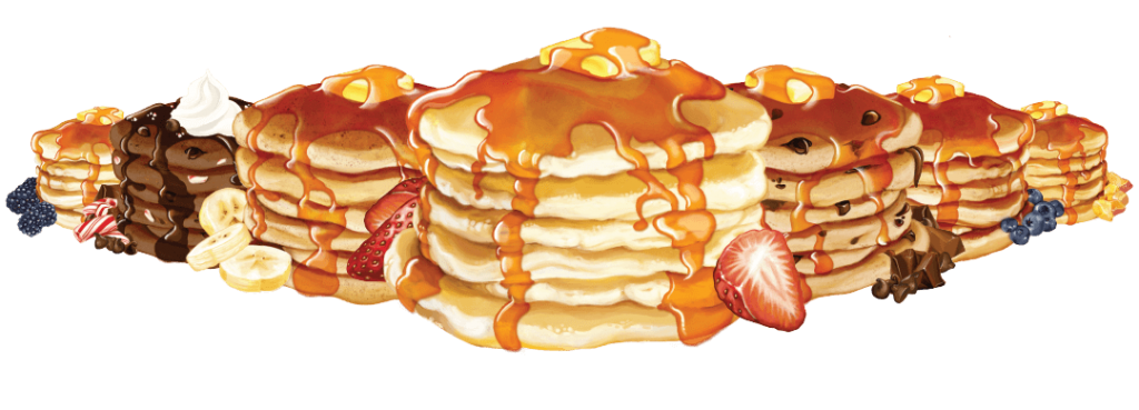 Long Row of Mini Pancakes Topped with Maple Syrup PNG Food Graphic