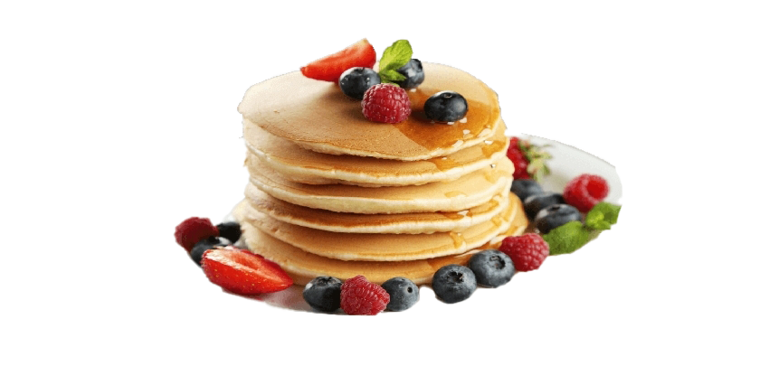 Mini Pancake Stack with Fresh Raspberries Blueberries and Strawberries PNG