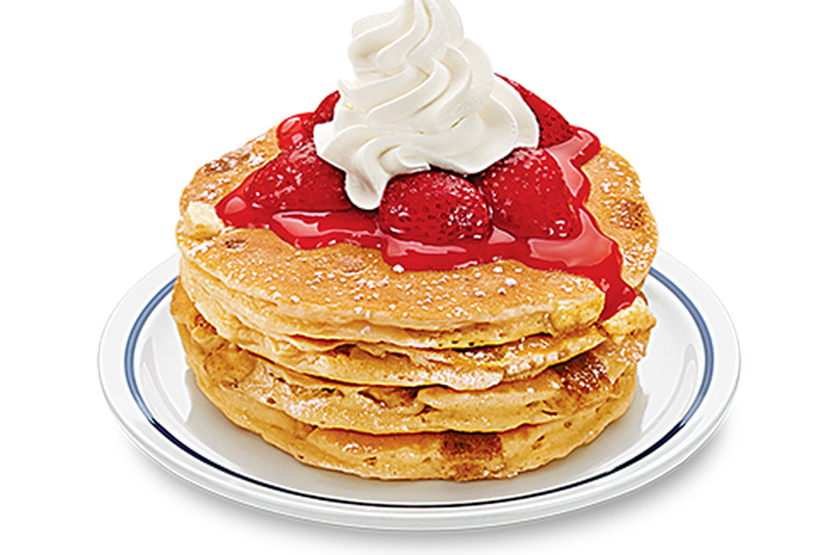 Pancake Stack with Whipped Cream Fresh Berries and Red Berry Sauce PNG