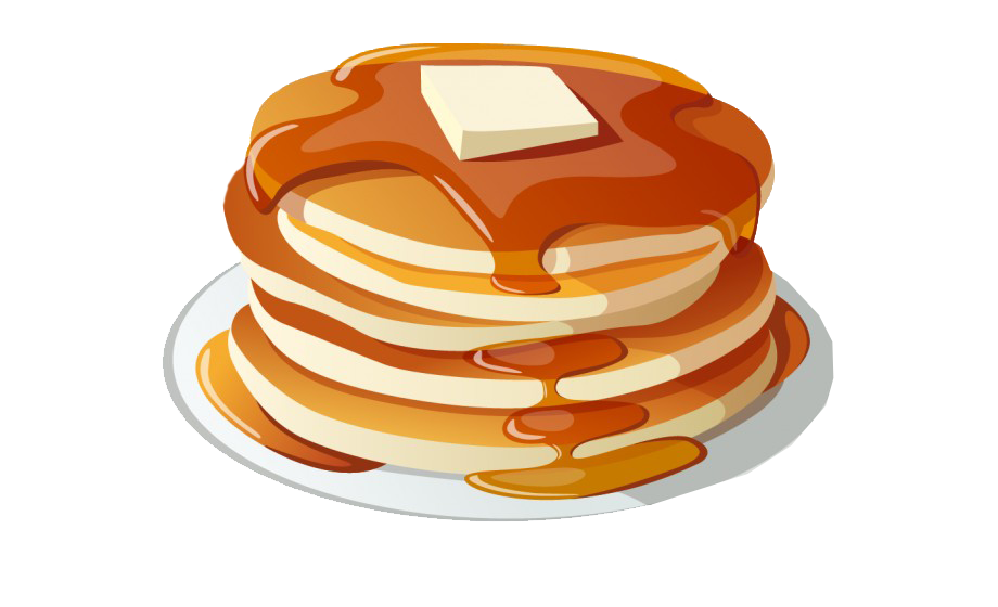Stack of Golden Pancakes Covered with Maple Syrup and Butter PNG Image