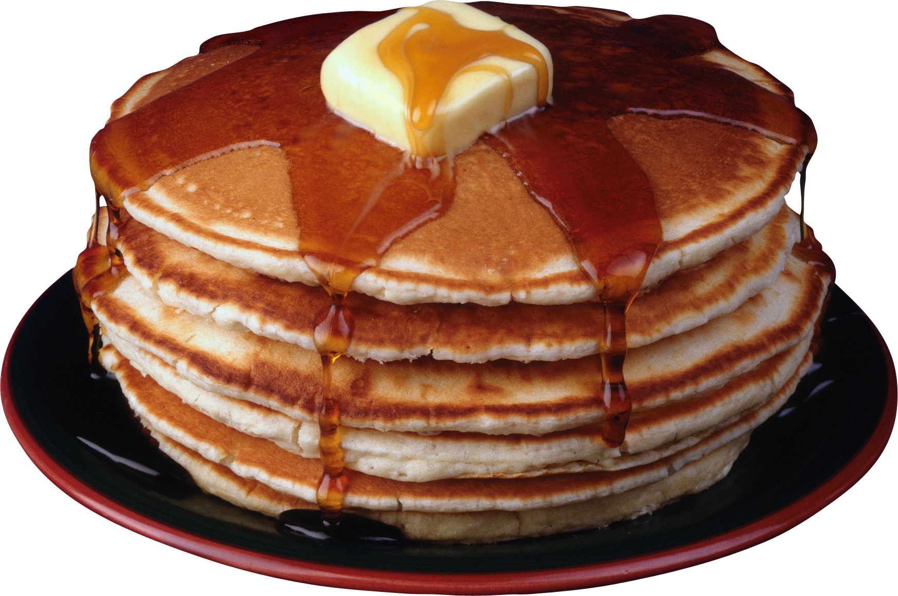Thick Buttermilk Pancake Stack with Butter and Maple Syrup PNG Image