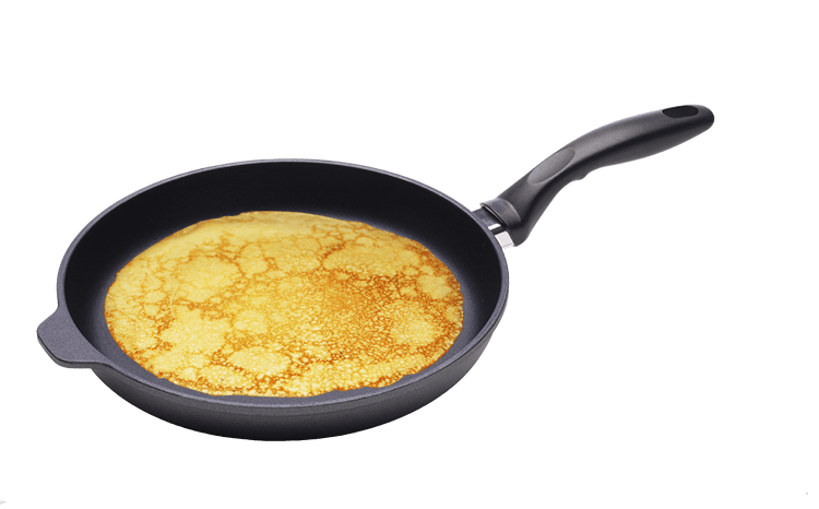 Thin Crepe Cooking in Black Frying Pan PNG Breakfast Image