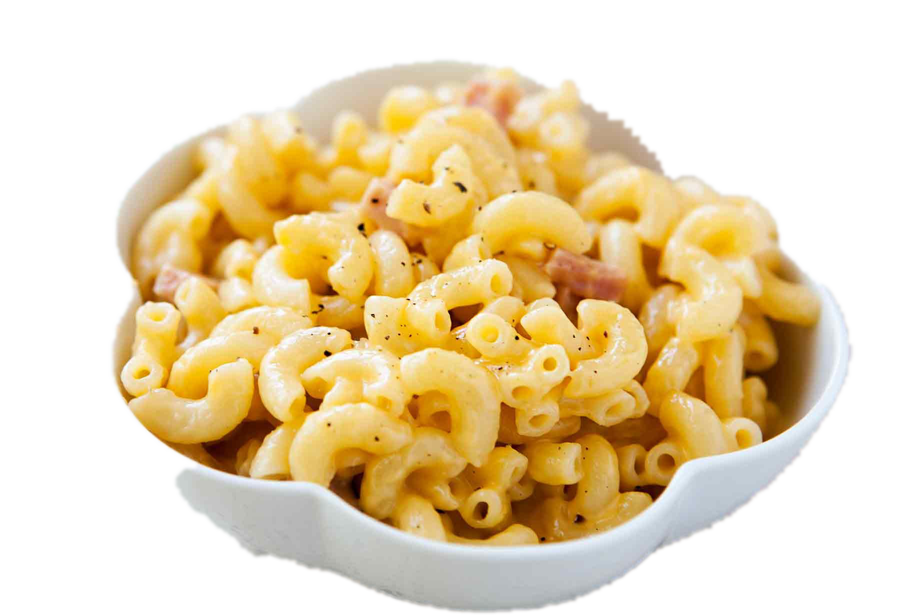 Cheesy Elbow Macaroni in White Serving Bowl PNG Comfort Food Image