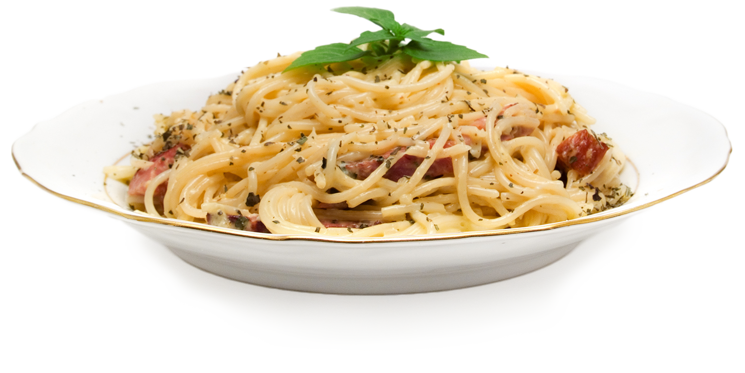 Creamy Pasta with Savory Meat Pieces and Grated Cheese PNG Food Image