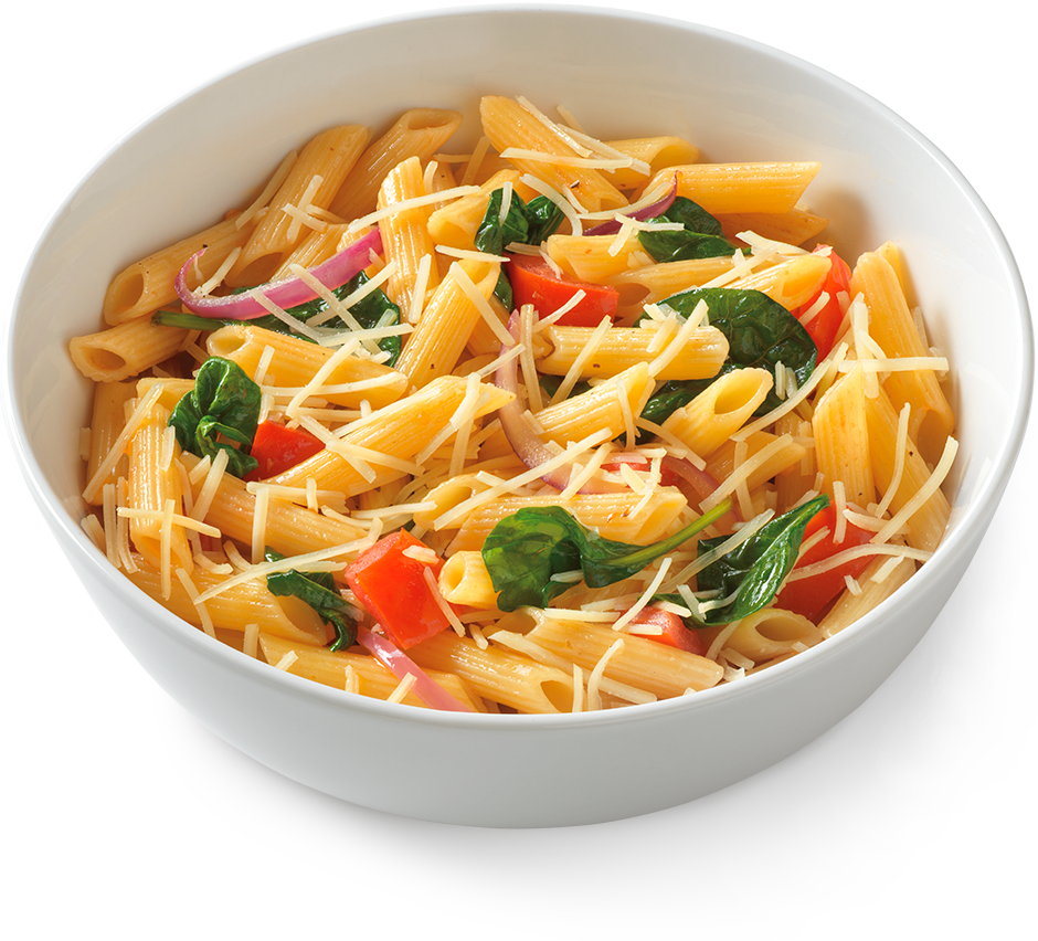 Penne Pasta Soup with Tomato Vegetables and Herbs in White Bowl PNG Image