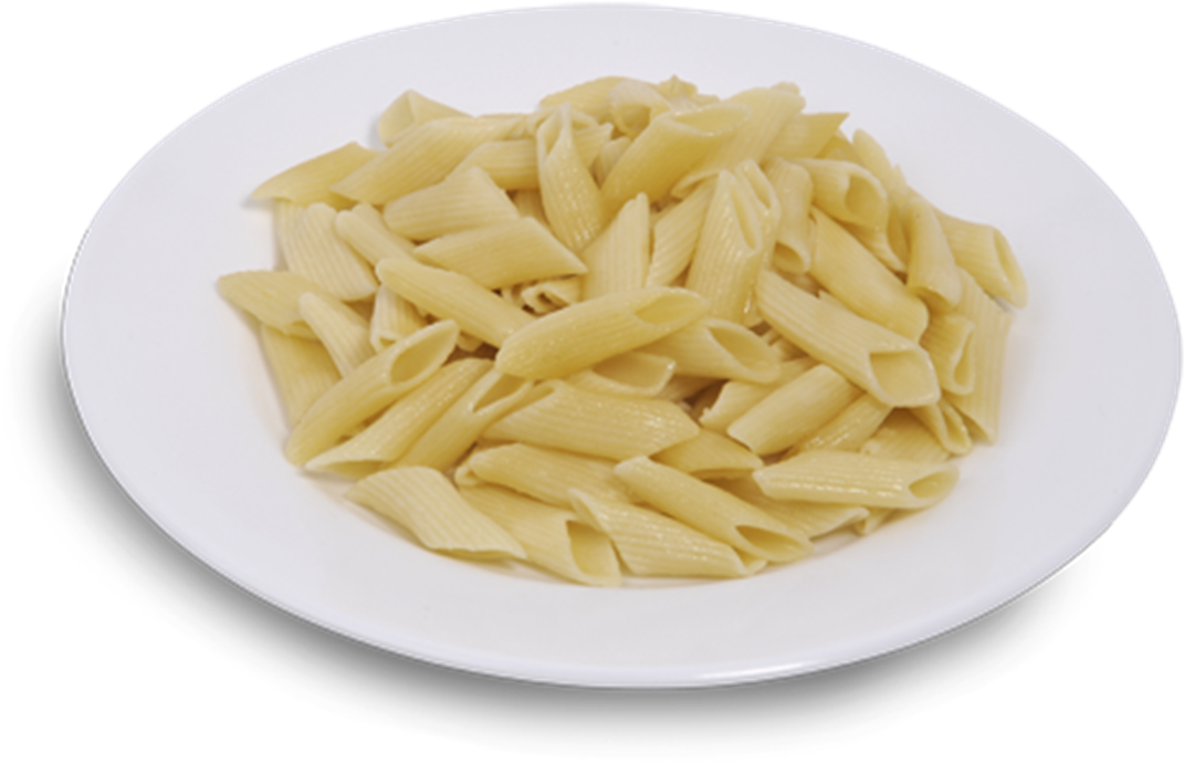 Plain Cooked Penne Pasta on White Ceramic Plate PNG Food Image