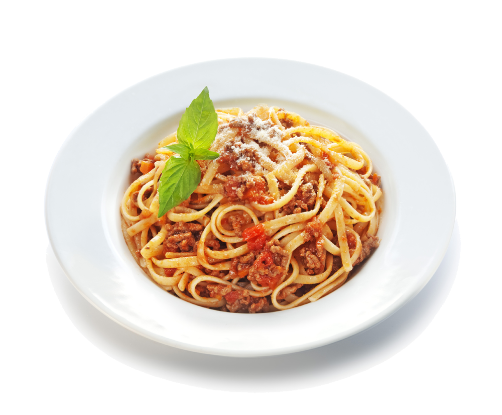 Spaghetti Marinara with Tomato Sauce and Fresh Basil on White Plate PNG