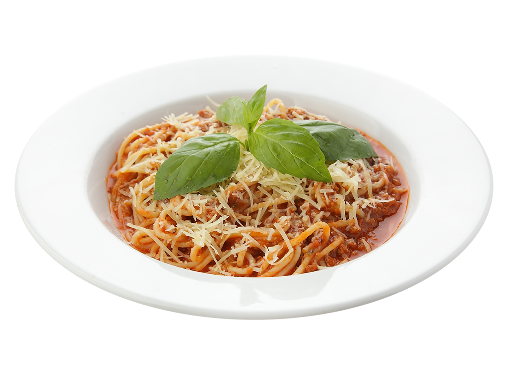 Spaghetti with Tomato Sauce Parmesan and Basil on Plate PNG Image