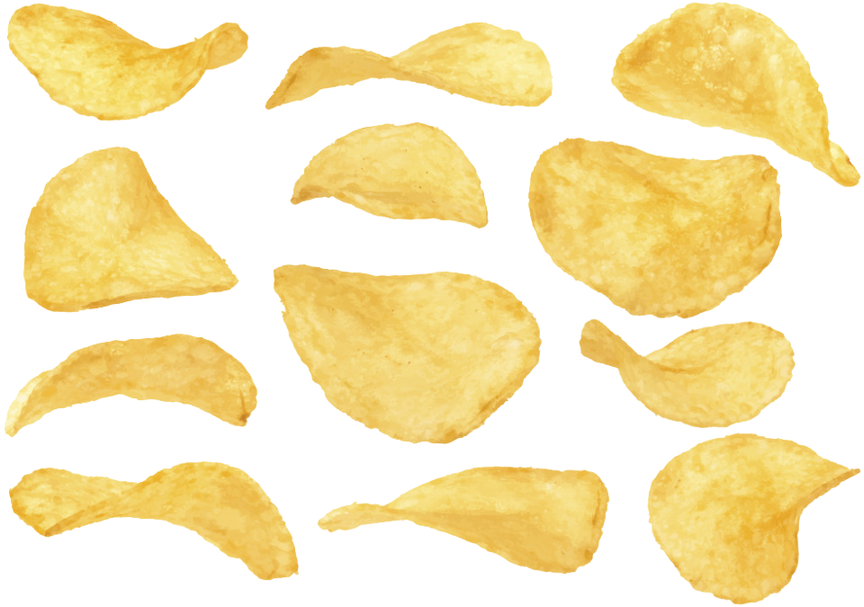 Assorted Thin Golden Potato Chips Isolated Snack Food PNG Cutout