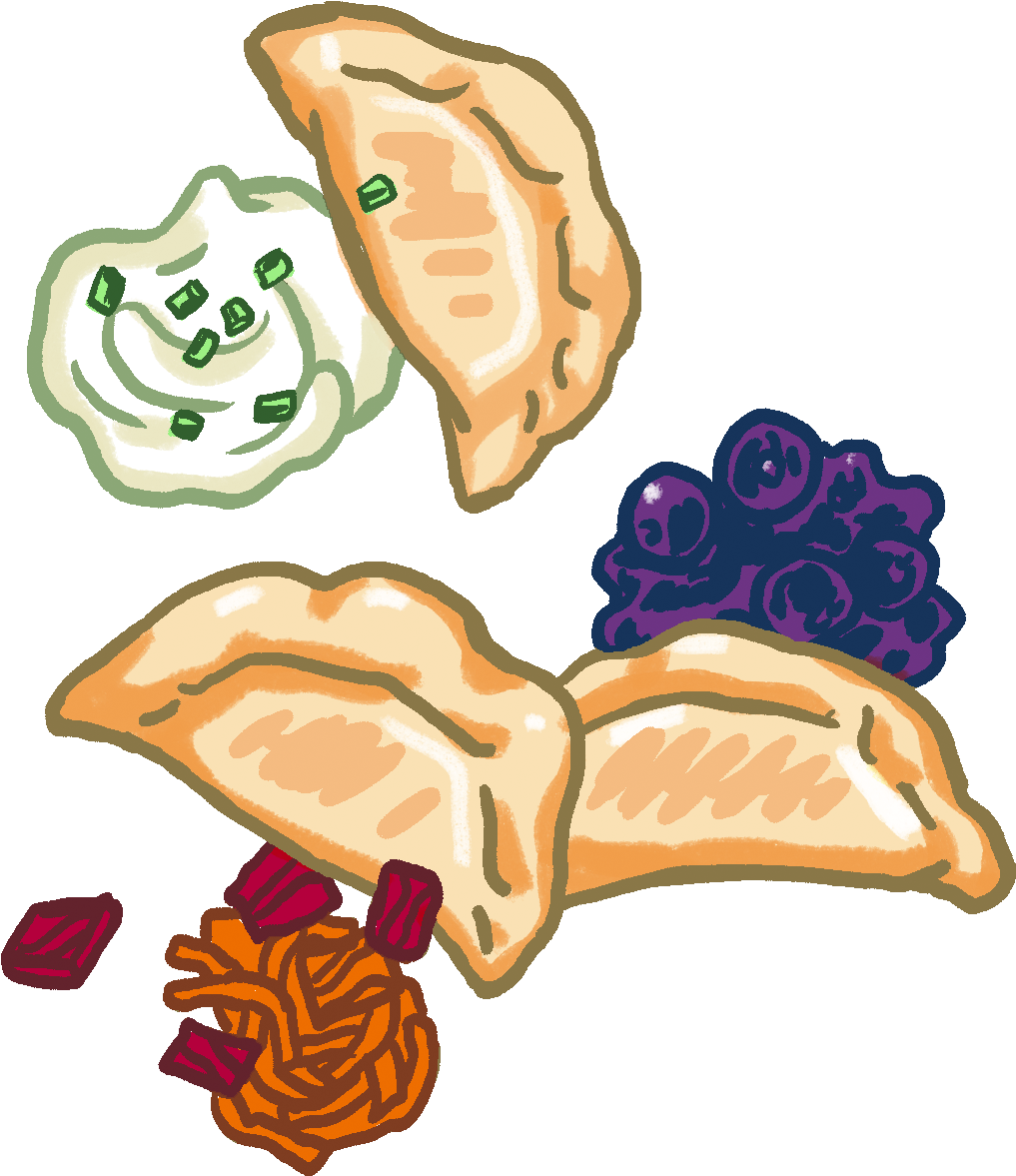 Cute Pierogi Cartoon with Colorful Savory Filling Ingredients PNG Illustration