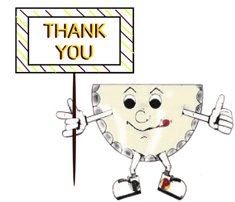 Cute Pierogi Mascot Holding Thank You Sign Cartoon PNG Illustration
