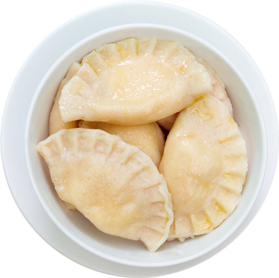Soft Boiled Pierogi Dumplings Served in White Bowl PNG Food Image