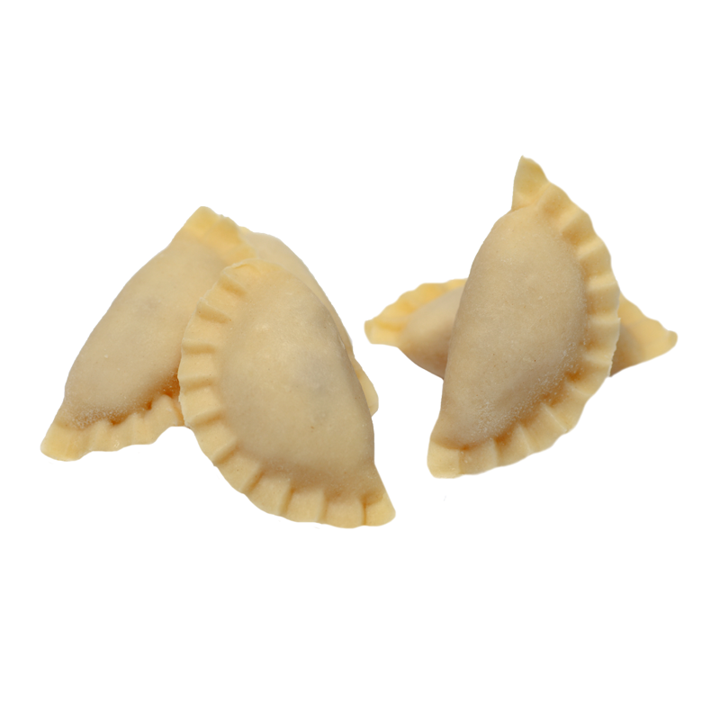 Three Plain Boiled Pierogi Dumplings Isolated on White PNG Cutout