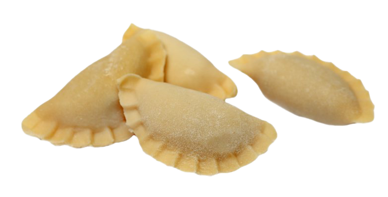 Three Uncooked Crescent Pierogi Dumplings with Crimped Edges PNG Cutout