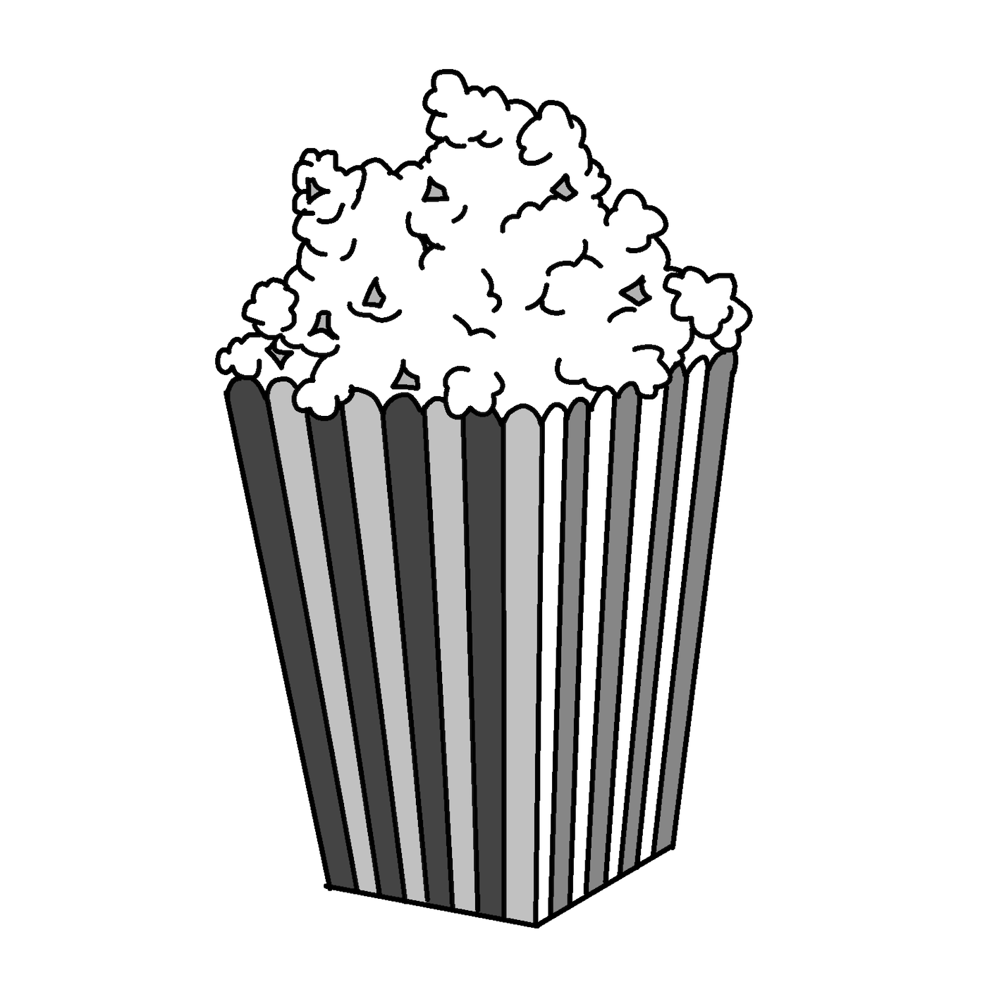 Black and White Popcorn Bucket Outline Icon with Fluffy Topping PNG