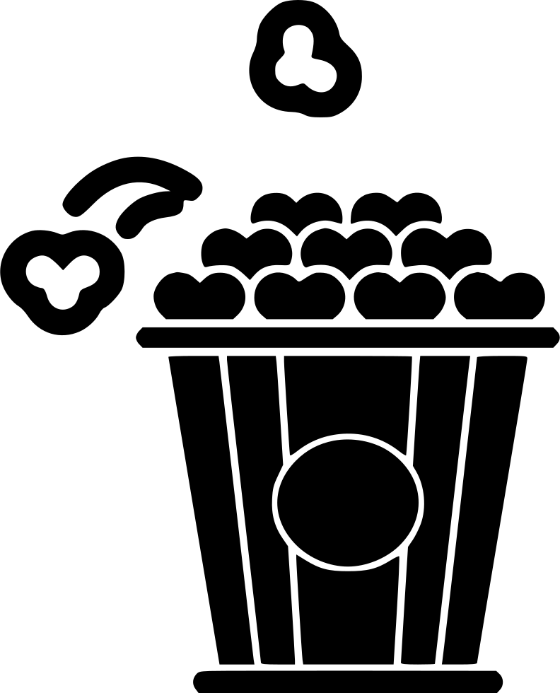 Black Outline Icon of Classic Movie Popcorn Bucket PNG Illustration