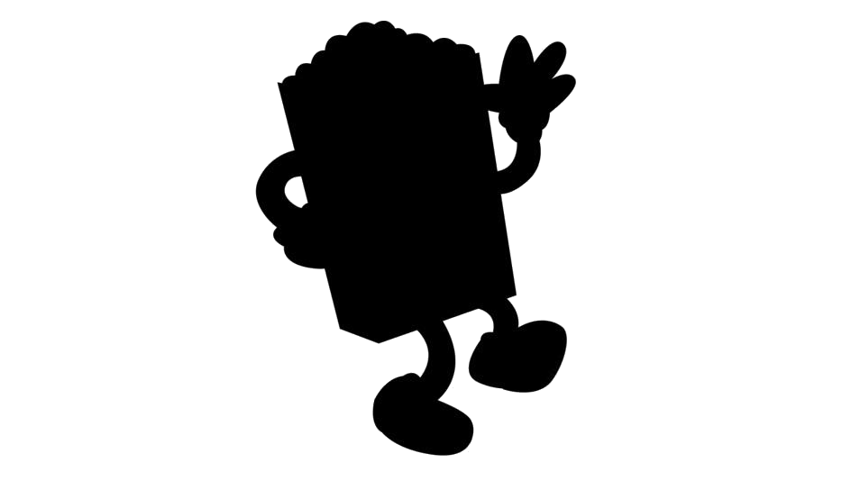Black Silhouette of Playful Popcorn Bucket Mascot Character PNG Icon