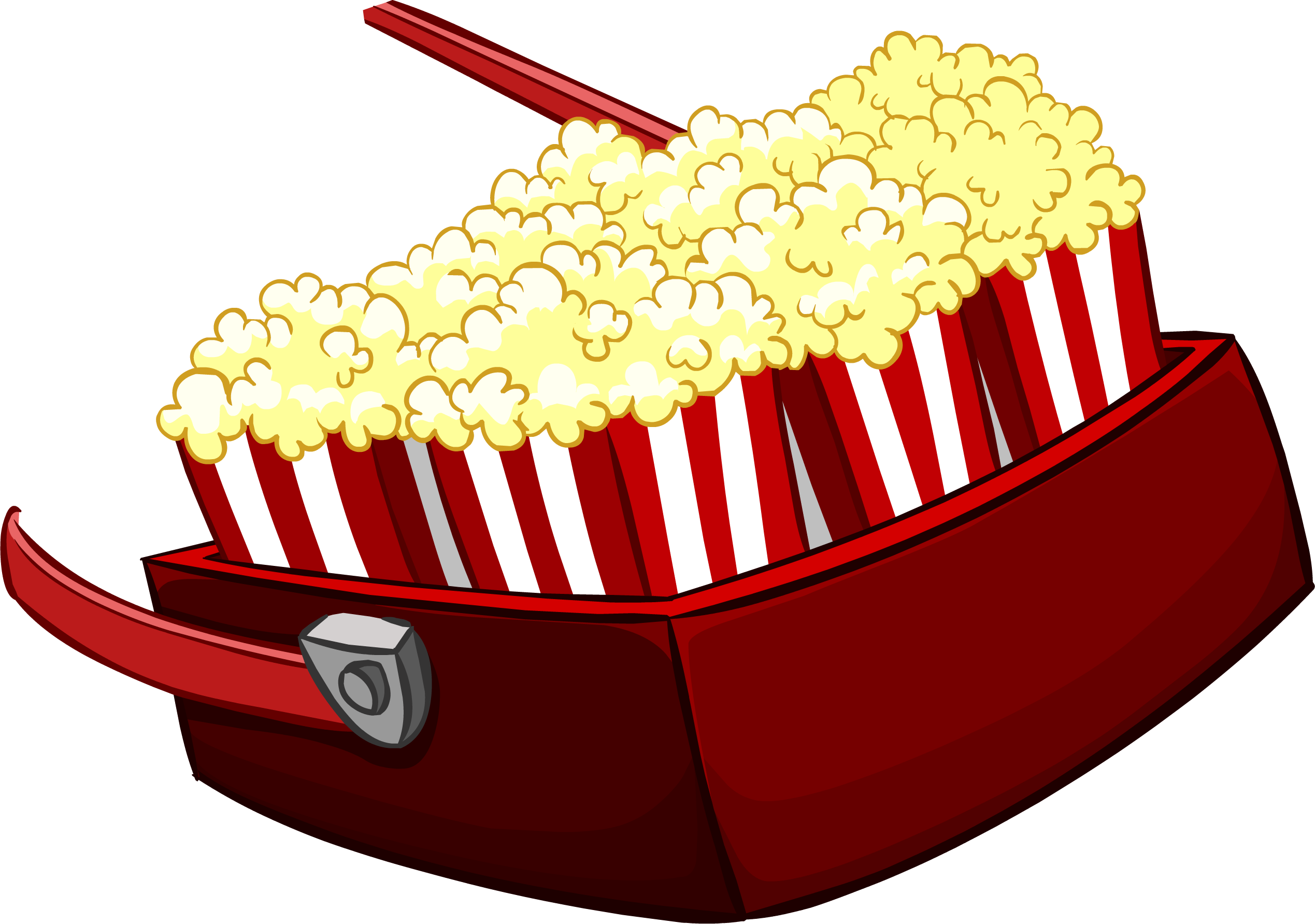 Classic Red Popcorn Cart with Large Tub of Fresh Popped Corn PNG Illustration