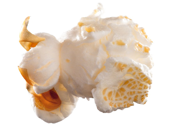 Close Up of Buttery White Popcorn Cluster with Golden Drizzle PNG Image