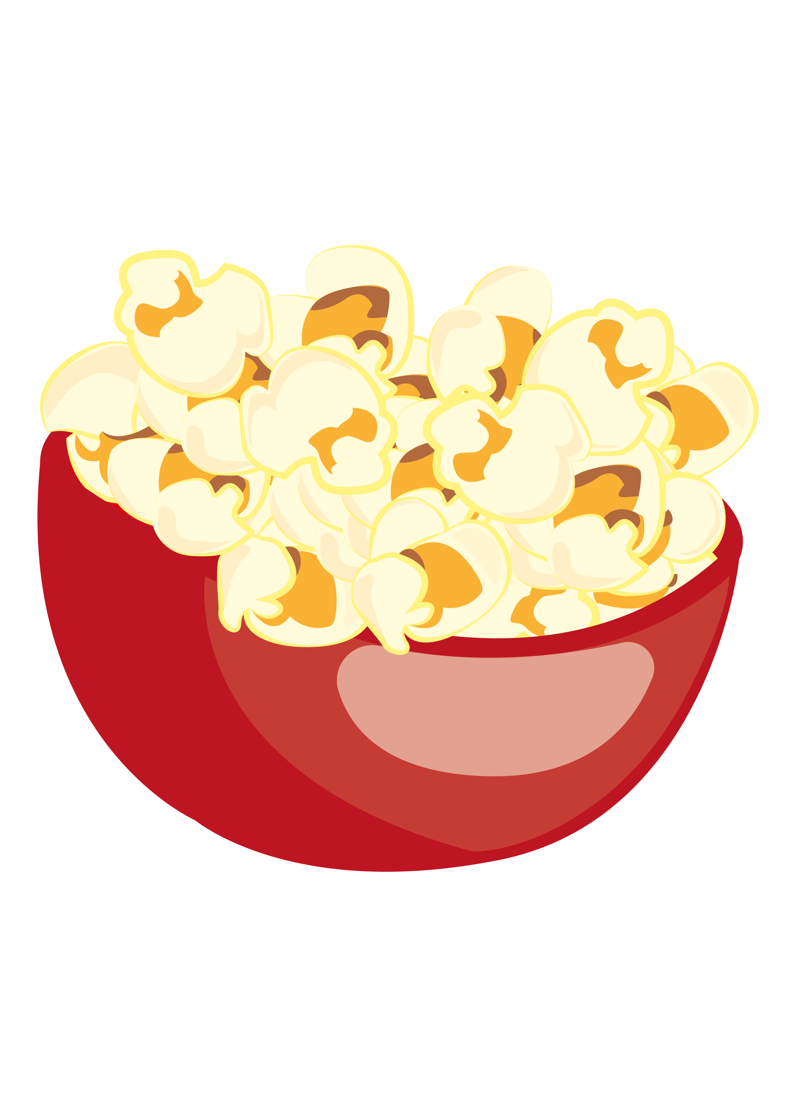 Cute Red Bowl of Buttered Popcorn Cartoon Food Illustration PNG