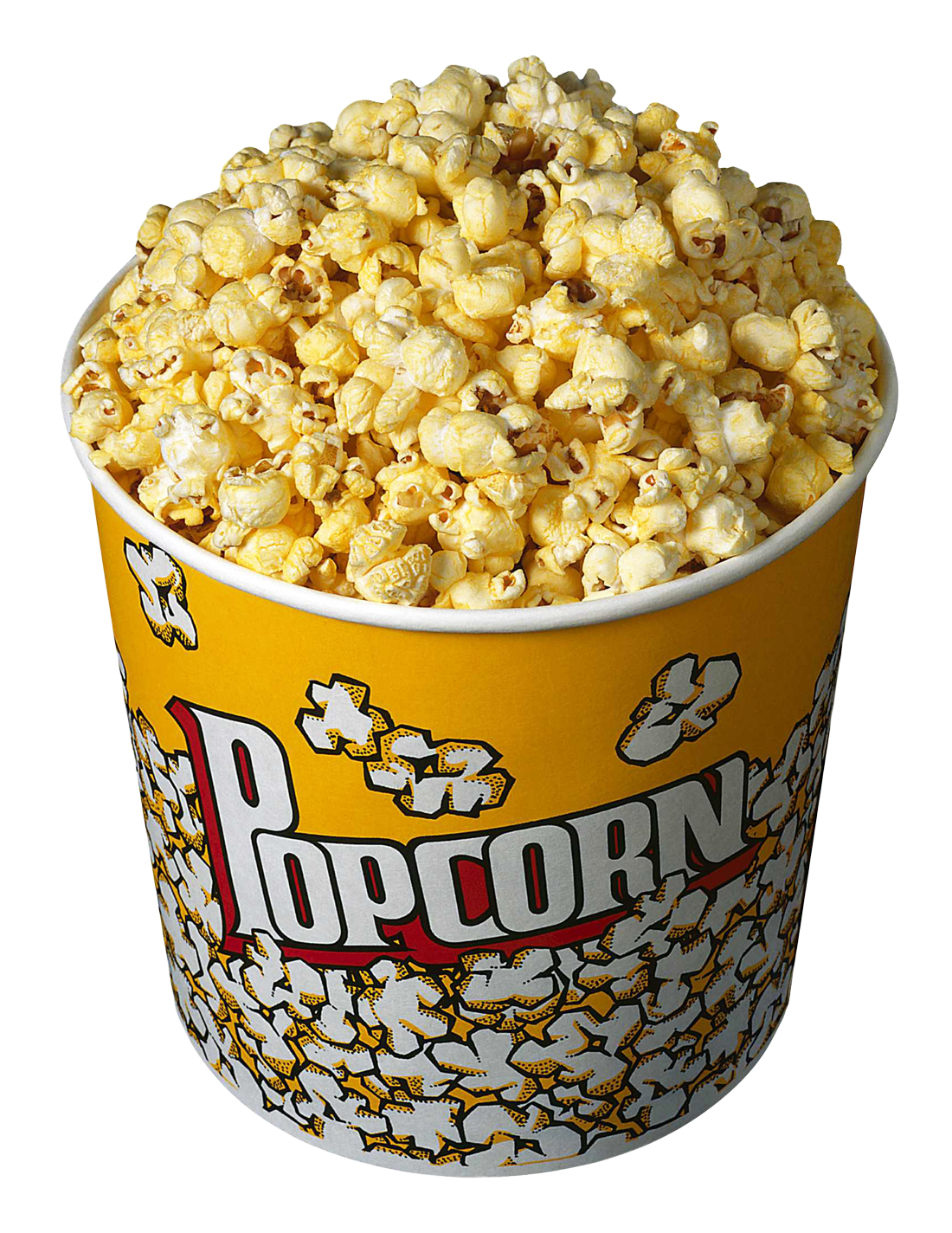 Fresh Popcorn in Yellow and Red Printed Snack Bucket PNG Image