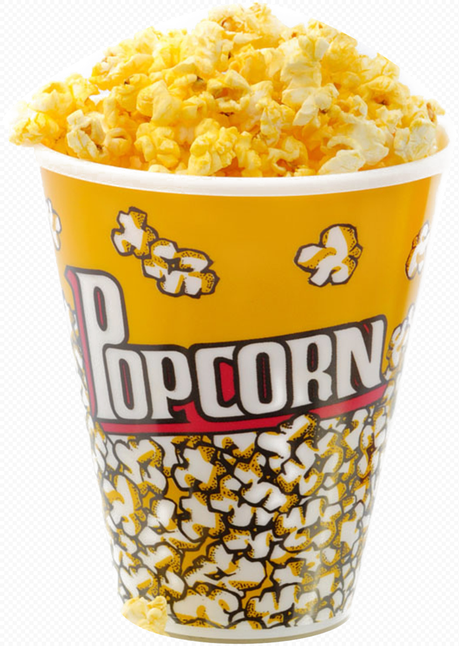 Fresh Popcorn in Yellow Branded Movie Theater Bucket PNG Image